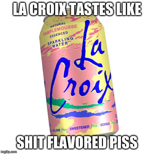 la croix hate | LA CROIX TASTES LIKE; SHIT FLAVORED PISS | image tagged in funny memes | made w/ Imgflip meme maker