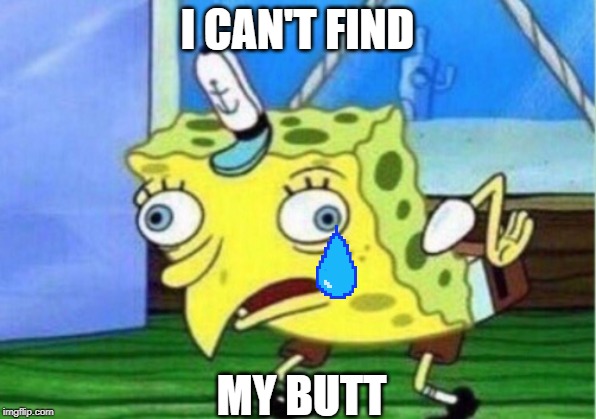 Mocking Spongebob | I CAN'T FIND; MY BUTT | image tagged in memes,mocking spongebob | made w/ Imgflip meme maker