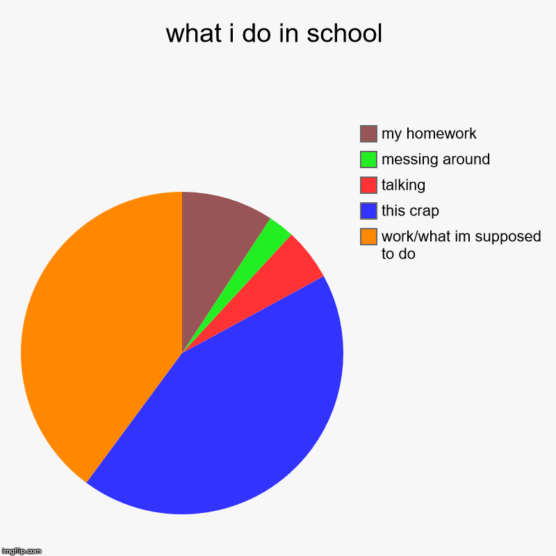 what i do in school | work/what im supposed to do, this crap, talking, messing around, my homework | image tagged in charts,pie charts | made w/ Imgflip chart maker