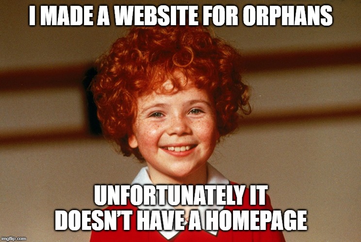 No Where to Live | I MADE A WEBSITE FOR ORPHANS; UNFORTUNATELY IT DOESN’T HAVE A HOMEPAGE | image tagged in little orphan annie | made w/ Imgflip meme maker