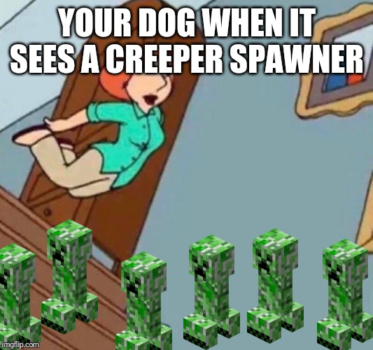 Lois Bellyflop | YOUR DOG WHEN IT SEES A CREEPER SPAWNER | image tagged in lois bellyflop | made w/ Imgflip meme maker