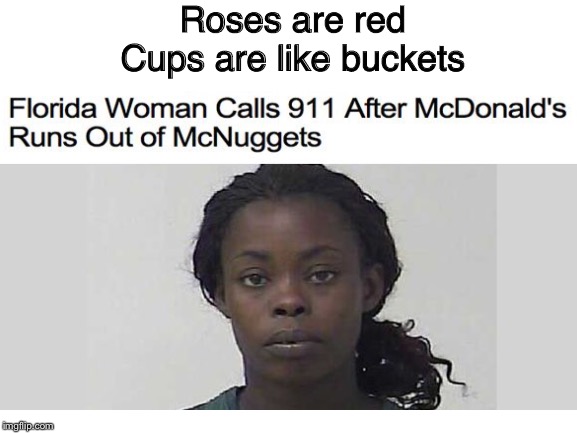 These Florida people | Roses are red
Cups are like buckets | image tagged in meanwhile in florida | made w/ Imgflip meme maker