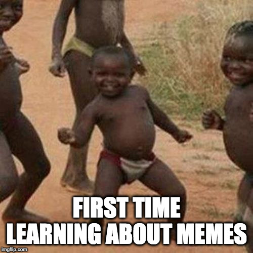 Third World Success Kid Meme | FIRST TIME LEARNING ABOUT MEMES | image tagged in memes,third world success kid | made w/ Imgflip meme maker