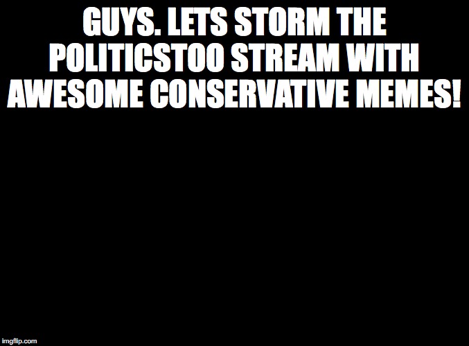 blank black | GUYS. LETS STORM THE POLITICSTOO STREAM WITH AWESOME CONSERVATIVE MEMES! | image tagged in blank black | made w/ Imgflip meme maker