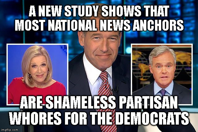 A NEW STUDY SHOWS THAT
MOST NATIONAL NEWS ANCHORS; ARE SHAMELESS PARTISAN
WHORES FOR THE DEMOCRATS | made w/ Imgflip meme maker