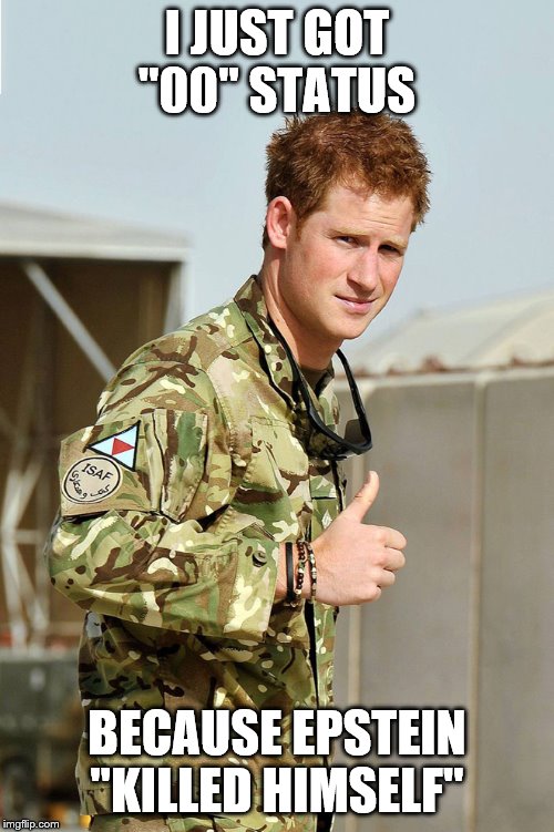 You're next Kermit. | I JUST GOT "00" STATUS; BECAUSE EPSTEIN "KILLED HIMSELF" | image tagged in prince harry thumbs up,government corruption,jeffrey epstein,funny memes,politics | made w/ Imgflip meme maker
