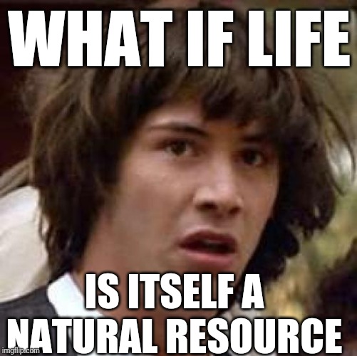 Conspiracy Keanu Meme | WHAT IF LIFE IS ITSELF A NATURAL RESOURCE | image tagged in memes,conspiracy keanu | made w/ Imgflip meme maker