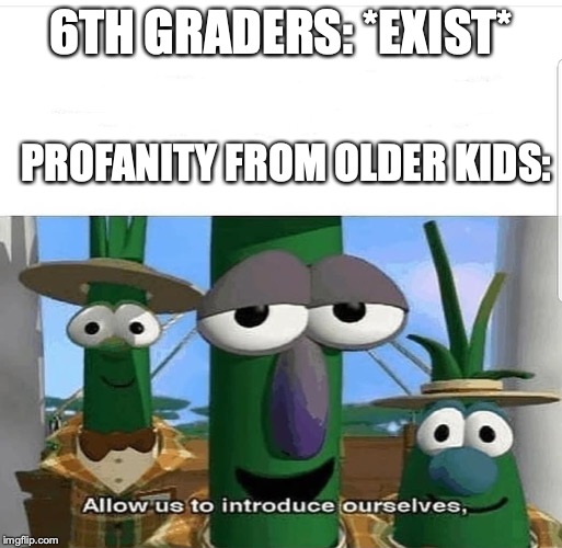 Allow us to introduce ourselves | 6TH GRADERS: *EXIST*; PROFANITY FROM OLDER KIDS: | image tagged in allow us to introduce ourselves | made w/ Imgflip meme maker