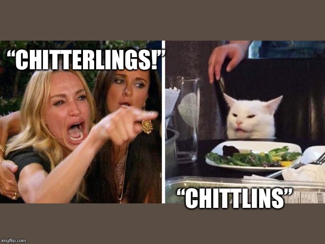 “CHITTERLINGS!”; “CHITTLINS” | image tagged in funny memes | made w/ Imgflip meme maker