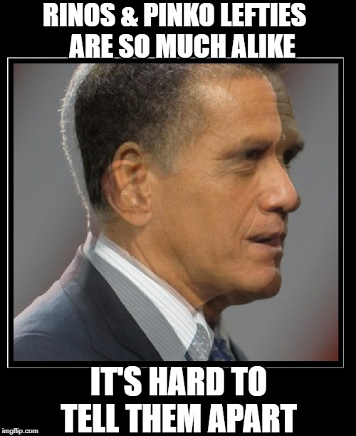 When the Deep State Starts to Blend Together | RINOS & PINKO LEFTIES    ARE SO MUCH ALIKE; IT'S HARD TO TELL THEM APART | image tagged in vince vance,mitt romney,barack obama,commies,republican in name only,pinko | made w/ Imgflip meme maker