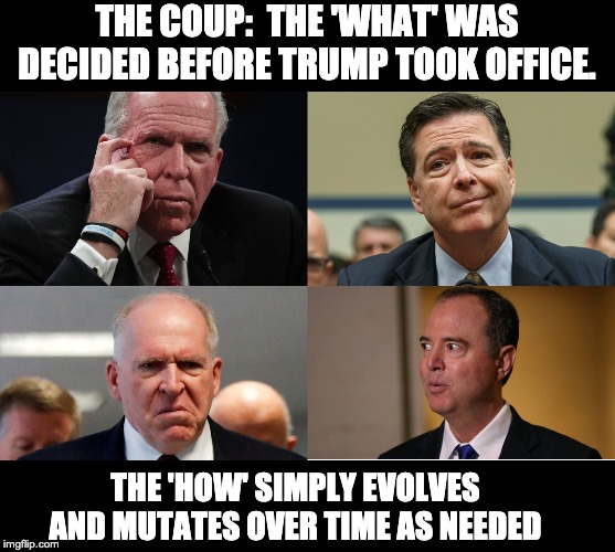 And the Press happily promotes whatever these dastardly people want to sell to us. | THE COUP:  THE 'WHAT' WAS DECIDED BEFORE TRUMP TOOK OFFICE. THE 'HOW' SIMPLY EVOLVES AND MUTATES OVER TIME AS NEEDED | image tagged in coup | made w/ Imgflip meme maker