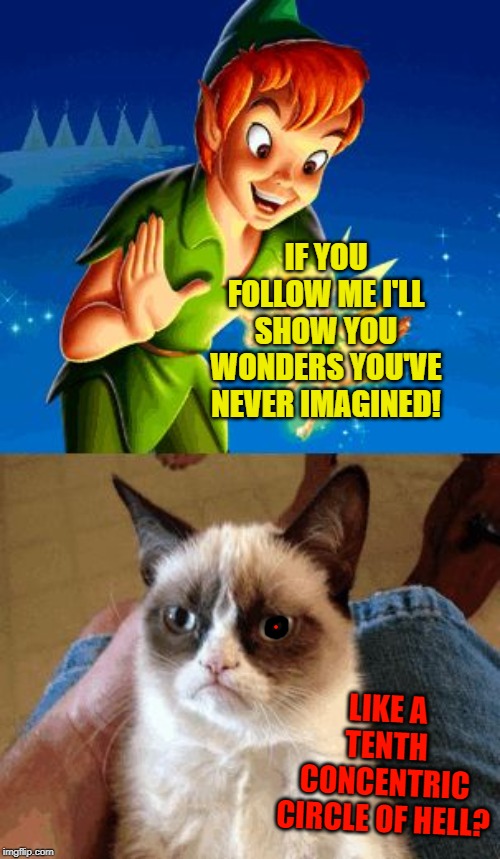 Grumpy Cat Does Not Believe | IF YOU FOLLOW ME I'LL SHOW YOU WONDERS YOU'VE NEVER IMAGINED! LIKE A TENTH CONCENTRIC CIRCLE OF HELL? | image tagged in memes,grumpy cat does not believe,grumpy cat | made w/ Imgflip meme maker
