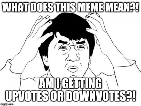 Jackie Chan WTF Meme | WHAT DOES THIS MEME MEAN?! AM I GETTING UPVOTES OR DOWNVOTES?! | image tagged in memes,jackie chan wtf | made w/ Imgflip meme maker