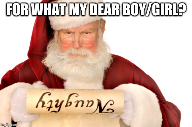 Santa Naughty List | FOR WHAT MY DEAR BOY/GIRL? | image tagged in santa naughty list | made w/ Imgflip meme maker