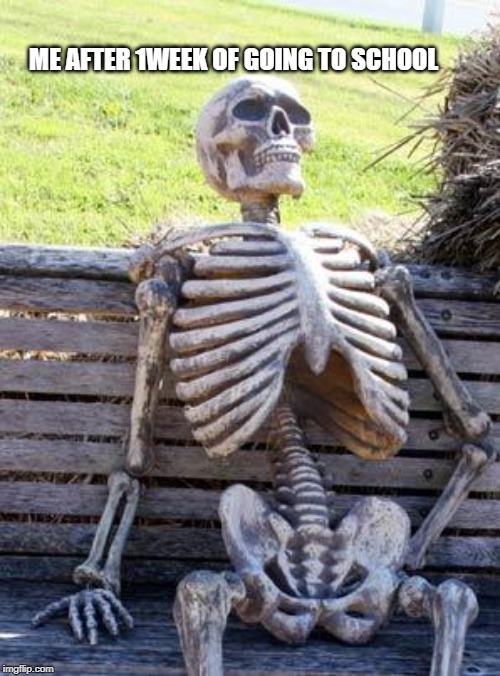 Waiting Skeleton | ME AFTER 1WEEK OF GOING TO SCHOOL | image tagged in memes,waiting skeleton | made w/ Imgflip meme maker