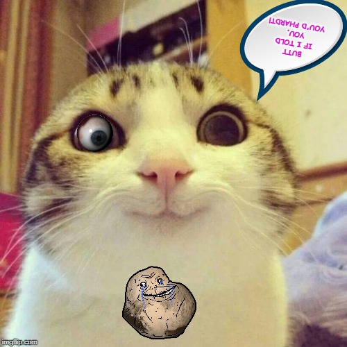 Smiling Cat Meme | BUTT IF I TOLD YOU, YOU'D PHARDT! | image tagged in memes,smiling cat | made w/ Imgflip meme maker