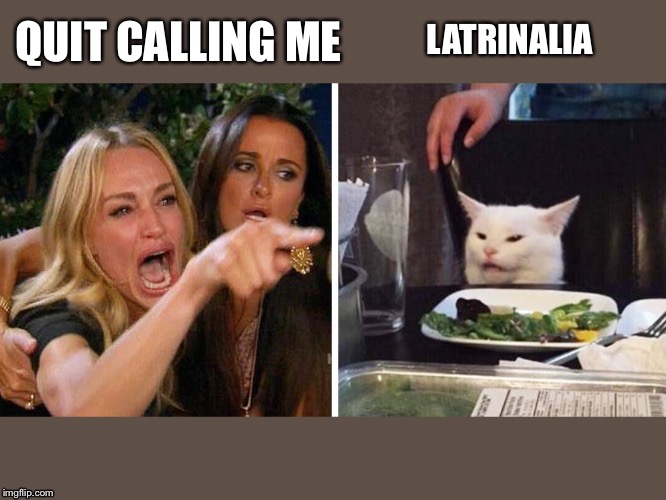 Smudge the cat | QUIT CALLING ME; LATRINALIA | image tagged in smudge the cat | made w/ Imgflip meme maker