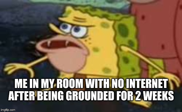 Spongegar | ME IN MY ROOM WITH NO INTERNET AFTER BEING GROUNDED FOR 2 WEEKS | image tagged in memes,spongegar | made w/ Imgflip meme maker