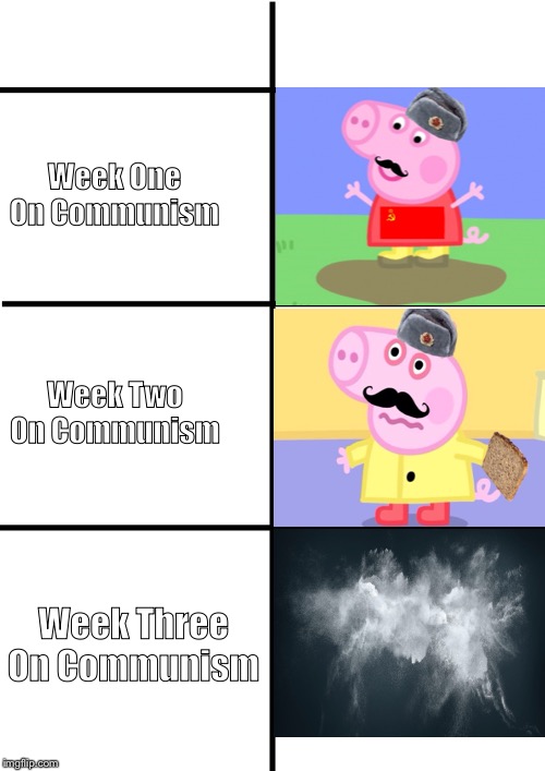 Comparison Chart | Week One On Communism; Week Two On Communism; Week Three On Communism | image tagged in comparison chart,HistoryMemes | made w/ Imgflip meme maker