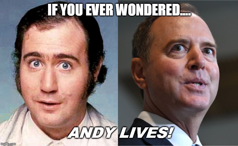 ANDY LIVES |  IF YOU EVER WONDERED.... ANDY LIVES! | image tagged in andy kaufman,adam shiff | made w/ Imgflip meme maker