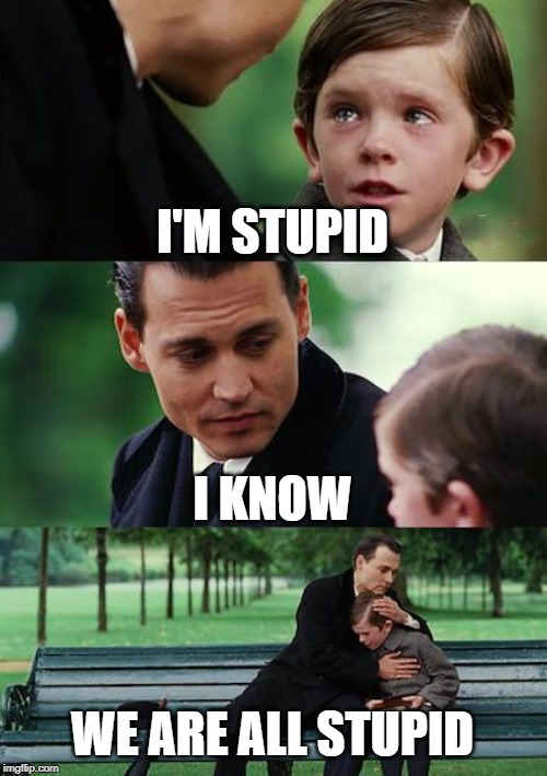 Finding Neverland | I'M STUPID; I KNOW; WE ARE ALL STUPID | image tagged in memes,finding neverland | made w/ Imgflip meme maker