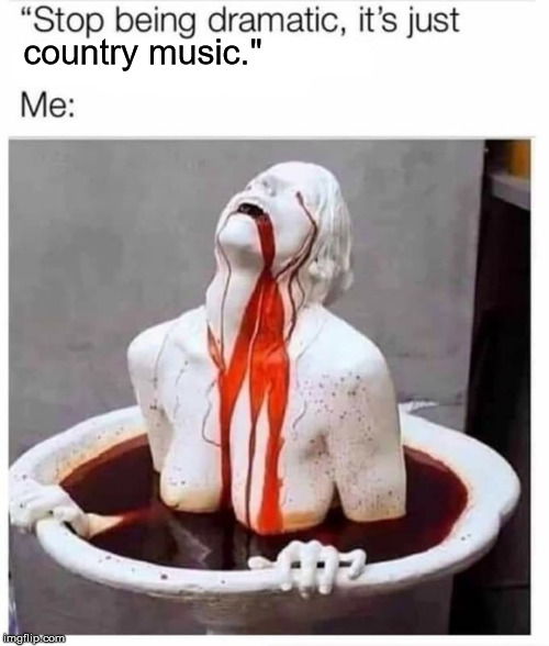stop being so dramatic it's just x | country music." | image tagged in stop being so dramatic it's just x,country music | made w/ Imgflip meme maker