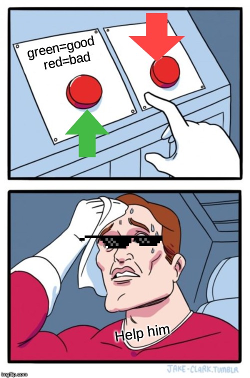 Two Buttons Meme | green=good   red=bad Help him | image tagged in memes,two buttons | made w/ Imgflip meme maker