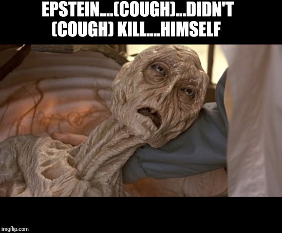 Alien Dying | EPSTEIN....(COUGH)...DIDN'T (COUGH) KILL....HIMSELF | image tagged in alien dying | made w/ Imgflip meme maker