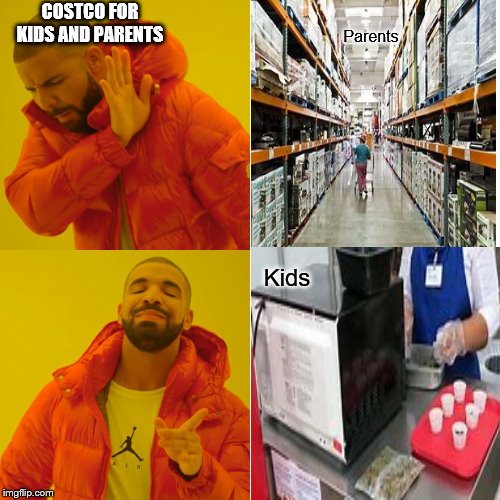 COSTCO FOR KIDS AND PARENTS; Parents; Kids | image tagged in costco,food | made w/ Imgflip meme maker