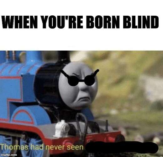 When you're born blind | WHEN YOU'RE BORN BLIND | image tagged in thomas had never seen such bullshit before,memes,funny,thomas the tank engine,blind | made w/ Imgflip meme maker