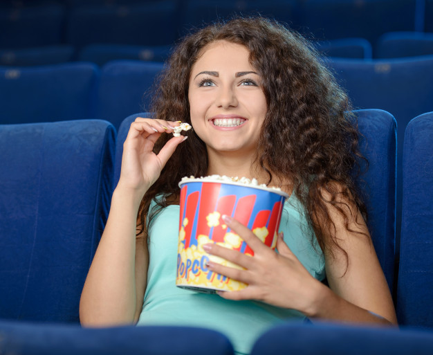 High Quality Woman eating popcorn Blank Meme Template