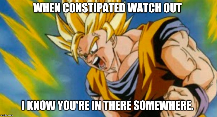 Dragon ball z | WHEN CONSTIPATED WATCH OUT; I KNOW YOU'RE IN THERE SOMEWHERE. | image tagged in dragon ball z | made w/ Imgflip meme maker
