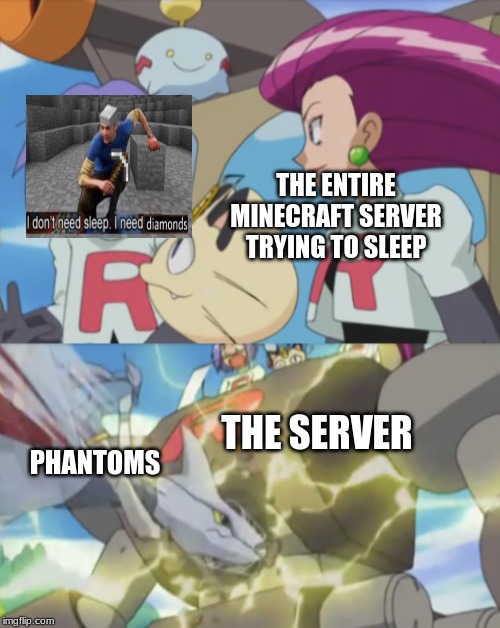 James argues and team rocket bot gets destroyed by Winona | THE ENTIRE MINECRAFT SERVER TRYING TO SLEEP; THE SERVER; PHANTOMS | image tagged in full team rocket memeno text perwrittened | made w/ Imgflip meme maker