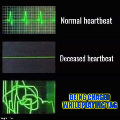 heartbeat rate | BEING CHASED WHILE PLAYING TAG | image tagged in heartbeat rate | made w/ Imgflip meme maker