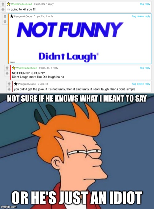 NOT SURE IF HE KNOWS WHAT I MEANT TO SAY; OR HE’S JUST AN IDIOT | image tagged in memes,futurama fry | made w/ Imgflip meme maker