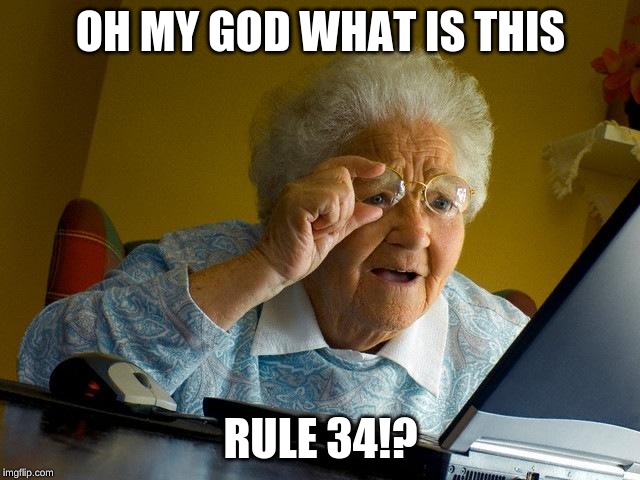 I regretted looking that up. | OH MY GOD WHAT IS THIS; RULE 34!? | image tagged in memes,grandma finds the internet,rule 34 | made w/ Imgflip meme maker