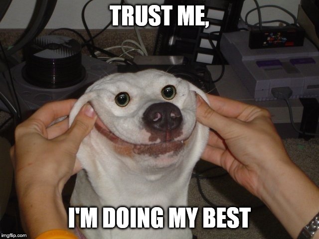 Dog smile | TRUST ME, I'M DOING MY BEST | image tagged in dog smile | made w/ Imgflip meme maker