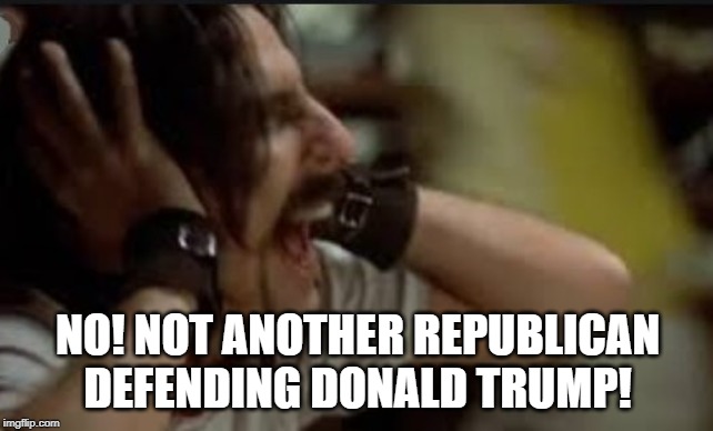 screaming Alice Cooper | NO! NOT ANOTHER REPUBLICAN DEFENDING DONALD TRUMP! | image tagged in screaming alice cooper | made w/ Imgflip meme maker