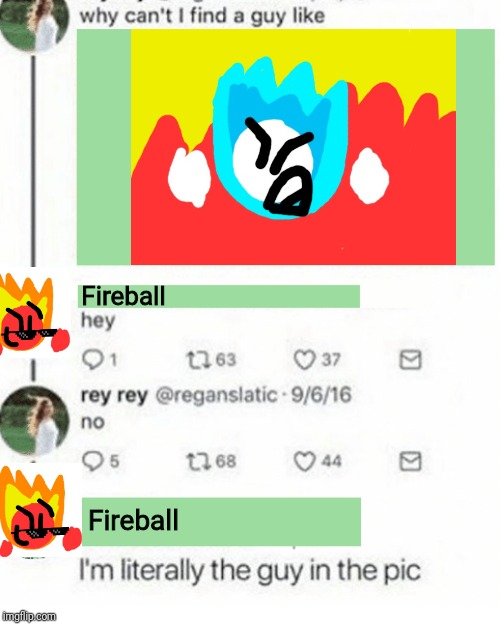 If my OC Fireball had a Twitter account | Fireball; Fireball | image tagged in literally the guy in the pic,fireball,memes | made w/ Imgflip meme maker
