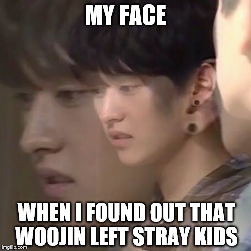 minho | MY FACE; WHEN I FOUND OUT THAT WOOJIN LEFT STRAY KIDS | image tagged in minho | made w/ Imgflip meme maker