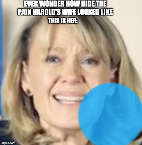 EVER WONDER HOW HIDE THE PAIN HAROLD'S WIFE LOOKED LIKE; THIS IS HER: | image tagged in hide the pain harold | made w/ Imgflip meme maker