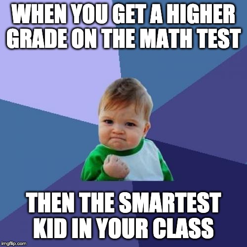 Success Kid | WHEN YOU GET A HIGHER GRADE ON THE MATH TEST; THEN THE SMARTEST KID IN YOUR CLASS | image tagged in memes,success kid | made w/ Imgflip meme maker