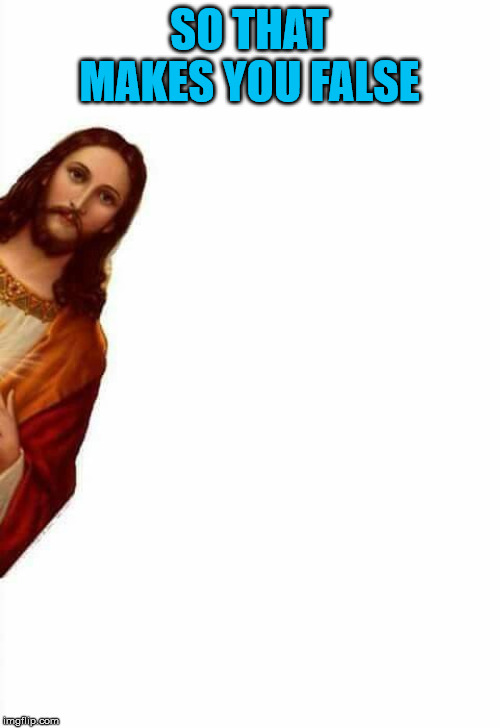 jesus watcha doin | SO THAT MAKES YOU FALSE | image tagged in jesus watcha doin | made w/ Imgflip meme maker