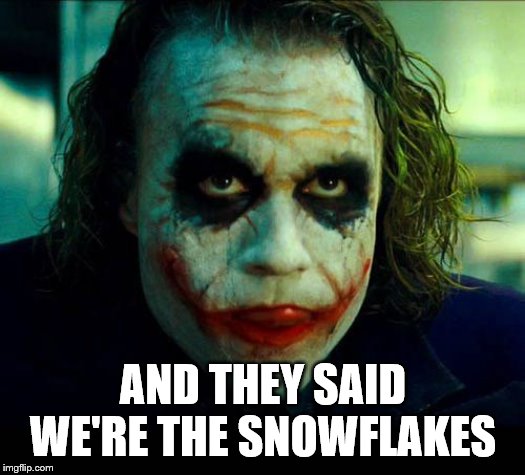 Joker. It's simple we kill the batman | AND THEY SAID WE'RE THE SNOWFLAKES | image tagged in joker it's simple we kill the batman | made w/ Imgflip meme maker