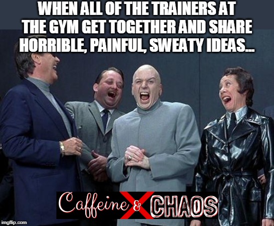 Gym  | WHEN ALL OF THE TRAINERS AT THE GYM GET TOGETHER AND SHARE HORRIBLE, PAINFUL, SWEATY IDEAS... | image tagged in gym | made w/ Imgflip meme maker