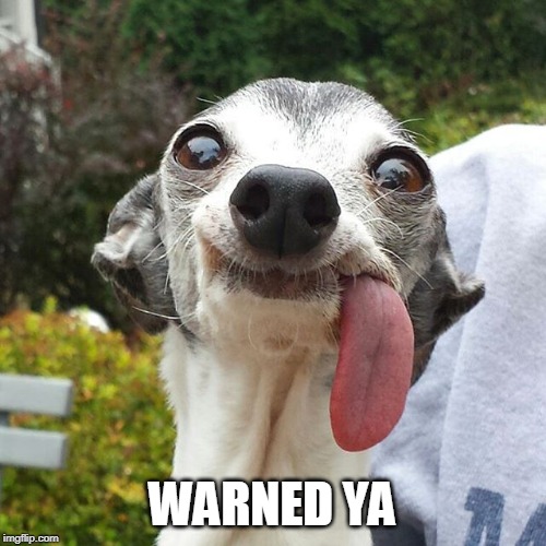 Dog tongue | WARNED YA | image tagged in dog tongue | made w/ Imgflip meme maker