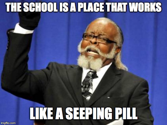 Too Damn High Meme | THE SCHOOL IS A PLACE THAT WORKS; LIKE A SEEPING PILL | image tagged in memes,too damn high | made w/ Imgflip meme maker