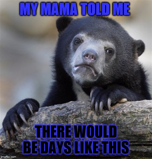 Confession Bear Meme |  MY MAMA TOLD ME; THERE WOULD BE DAYS LIKE THIS | image tagged in memes,confession bear,fun | made w/ Imgflip meme maker