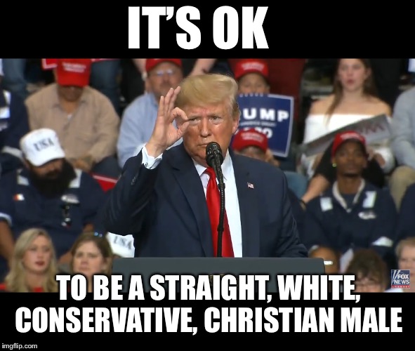 It’s ok.  Beleive me! | IT’S OK; TO BE A STRAIGHT, WHITE, CONSERVATIVE, CHRISTIAN MALE | image tagged in maga | made w/ Imgflip meme maker