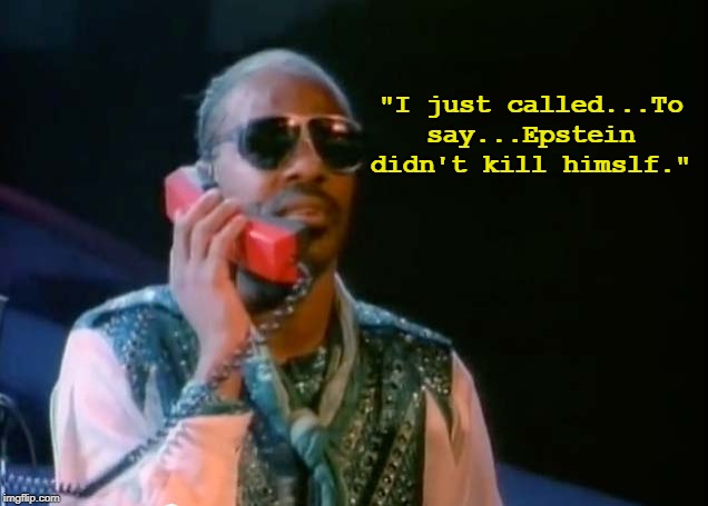 Even Stevie can see that! | "I just called...To say...Epstein didn't kill himslf." | image tagged in stevie wonder i just called to say i love you,stevie wonder,jeffrey epstein,memes | made w/ Imgflip meme maker